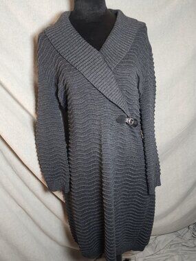 Calvin Klein W Sz L charcoal Long Sleeve Sweater Wrap Dress buckle accent Wavy